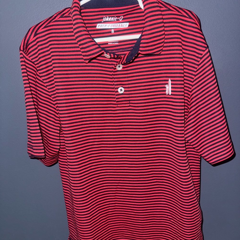 johnnie-O Navy and Red Striped Polo